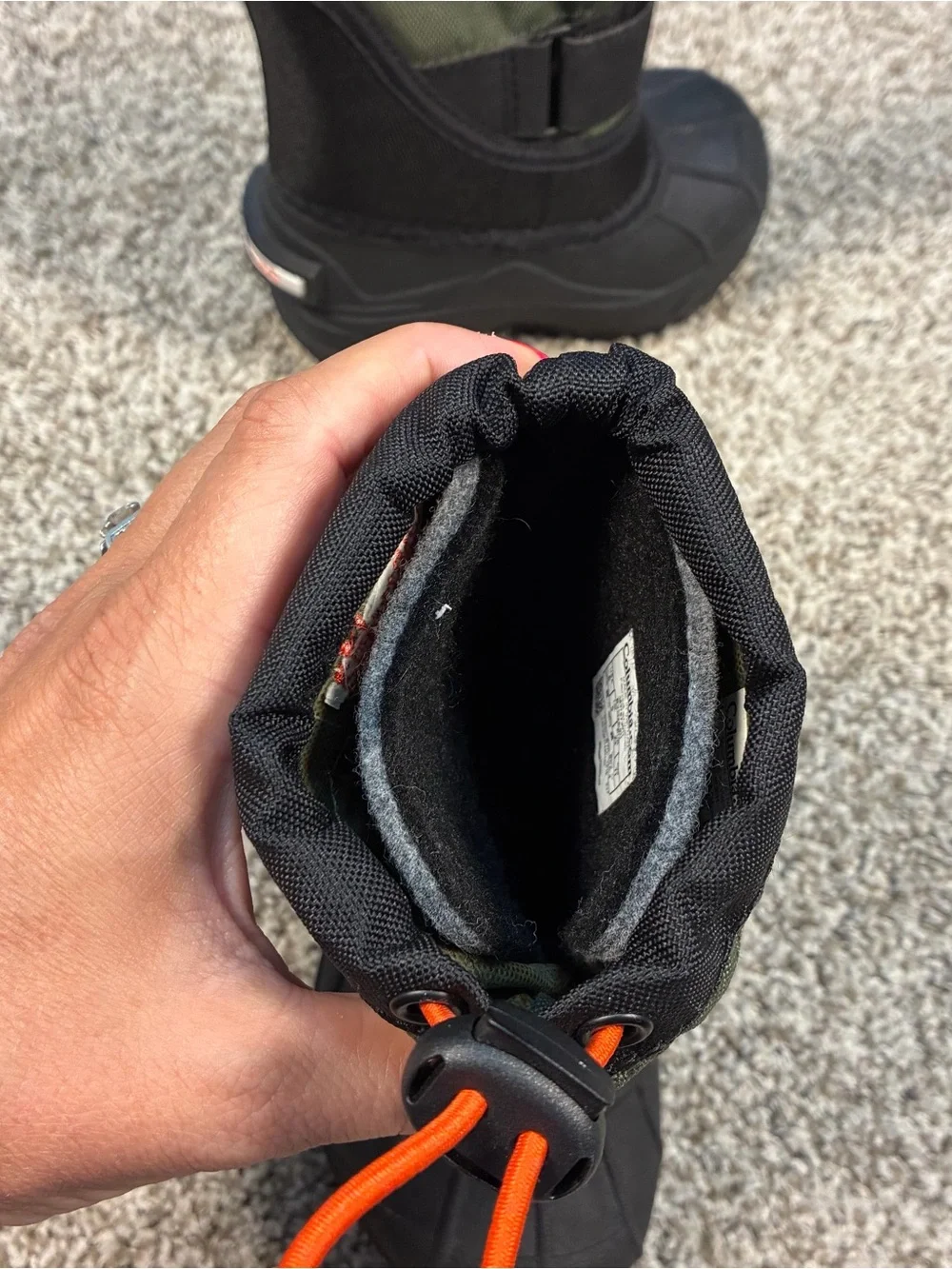 Columbia Kids Olive Green, Black & Orange Snow Boots